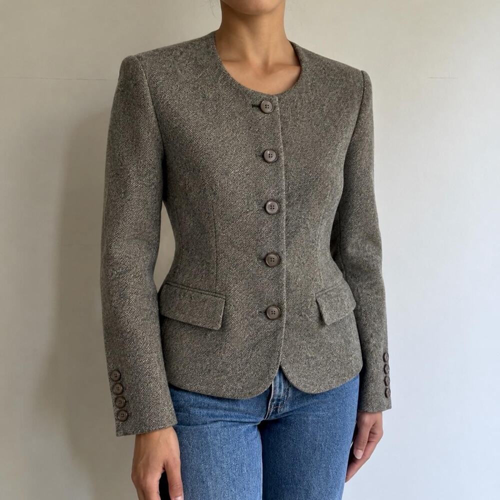 VTG 90s Ralph Lauren 100% Lambswool Tweed Luxury Tailored Blazer Jacket Sz 14 L